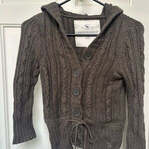Abercrombie & Fitch Dark Brown cropped Hooded Cardigan